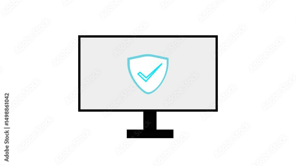 Aufkleber secure system animation featuring a black shield with check mark. anti virus protection activated an