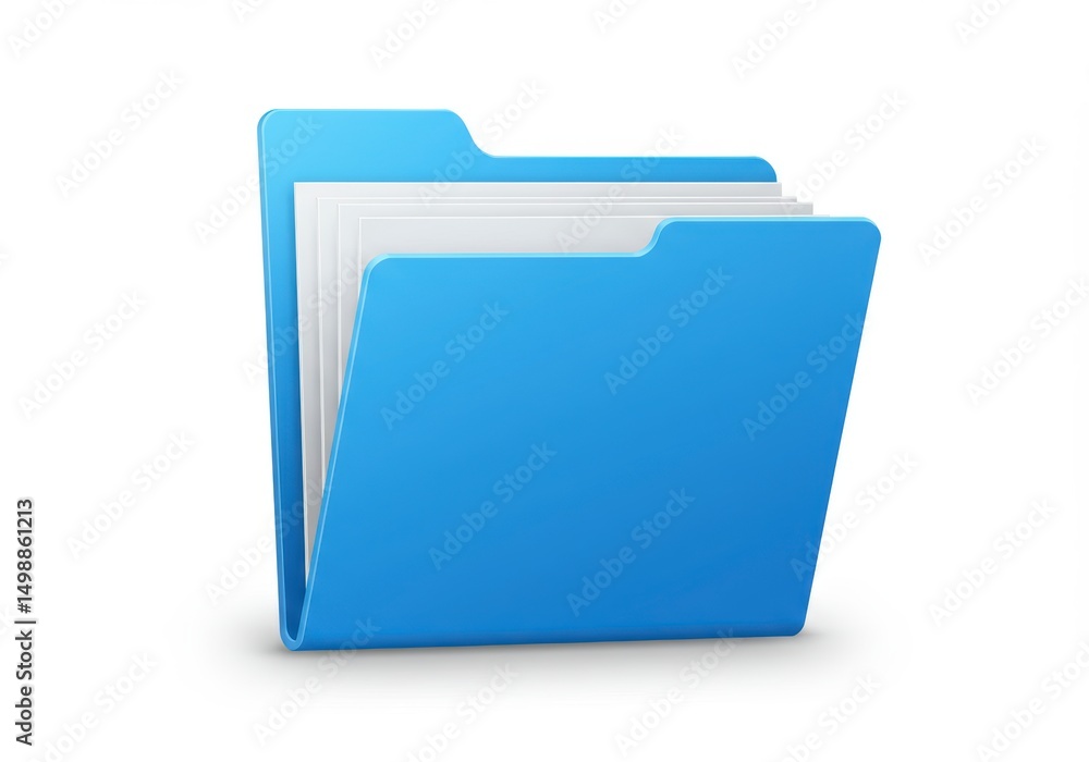 Poster blue folder icon with documents for file management