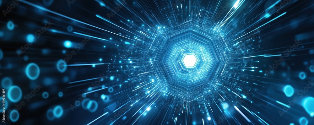 Aufkleber futuristic tunnel with glowing blue lights and hexagonal patterns