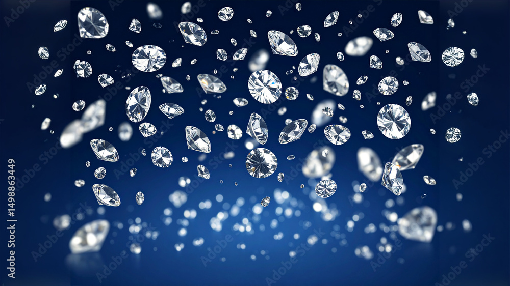 Poster an array of diamonds in various cuts—including round, oval, and marquise—float elegantly against a d