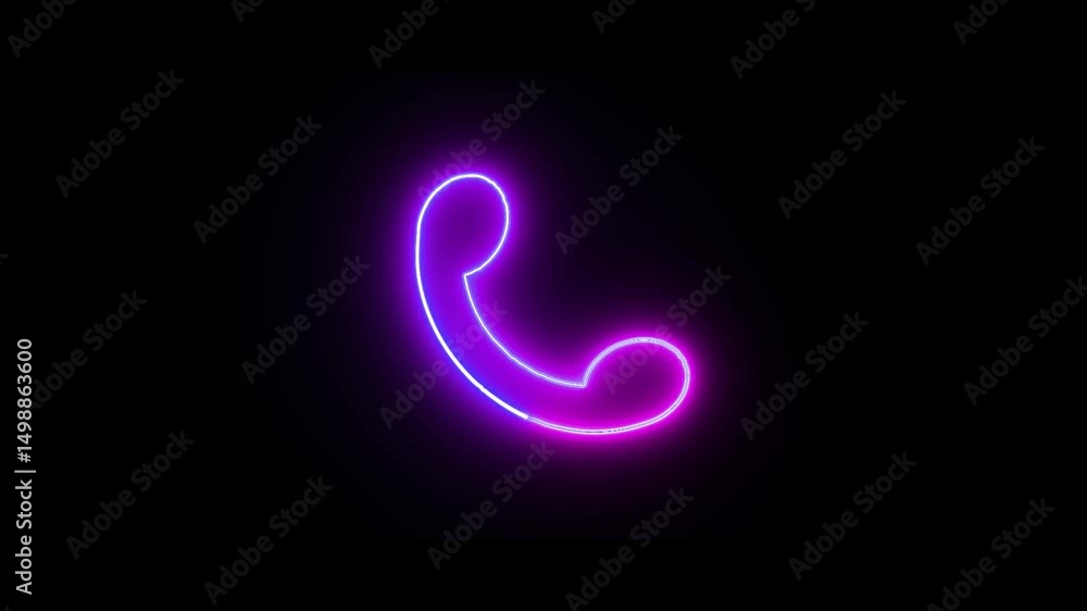 Poster glowing neon call icon with voice wave animation on black background. perfect for mobile ui, communi