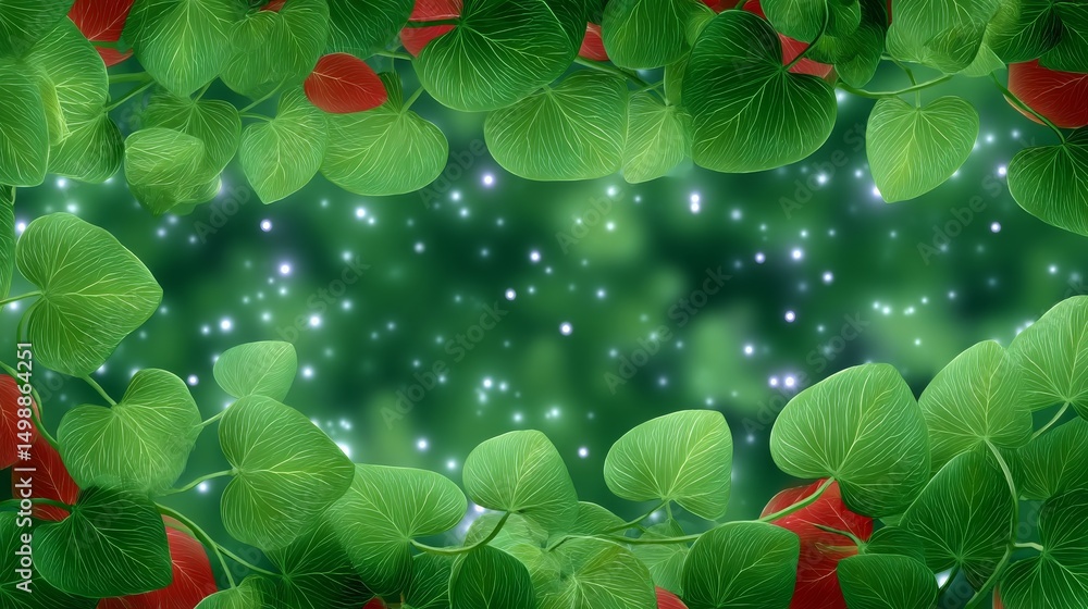 Aufkleber glowing jungle vines frame with green and red leaves surrounding a soft illuminated background