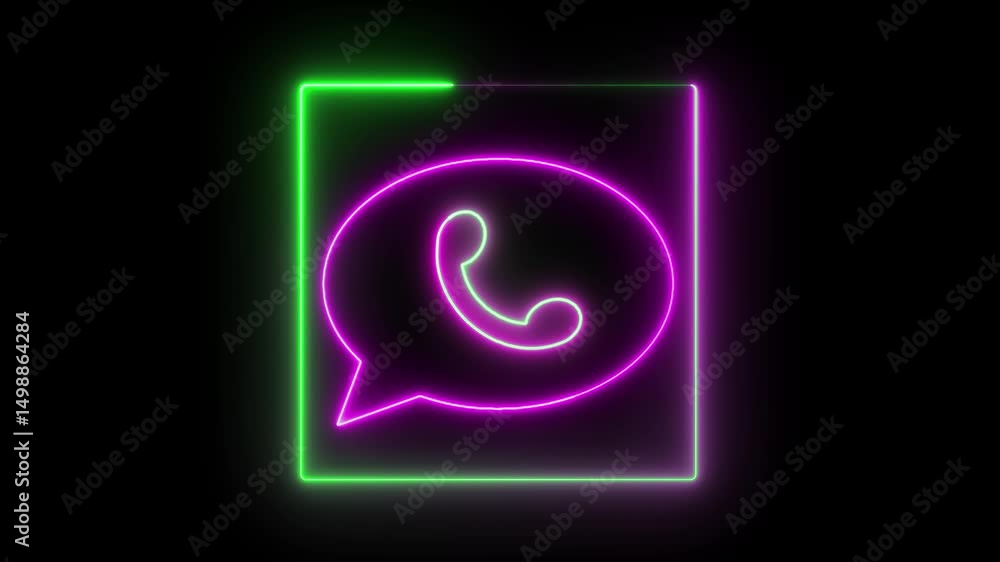 Poster voice call animation with glowing neon phone icon and sound signals on a dark background. great for 