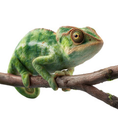Fototapeta premium Chameleon camouflaging on branch nature high-quality image with transparent background close-up view