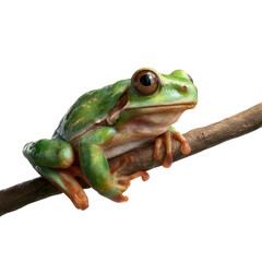 Frog relaxing on branch nature animal photography transparent background close-up view vibrant environment