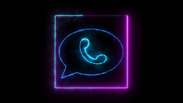 Futuristic neon phone icon with animated voice wave effects on black background. Perfect for tech intros, app demos, and digital communication themes.
