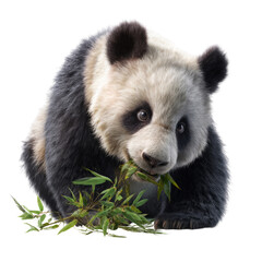 Obraz premium Panda eating bamboo natural habitat transparent background wildlife photography close-up view endangered species