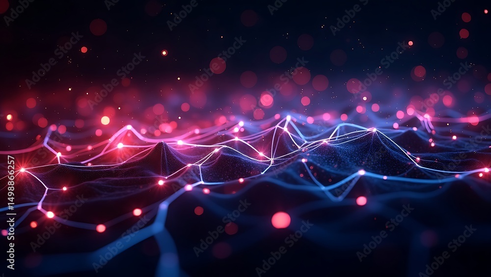 Poster abstract network visualization glowing nodes and connections in dark space