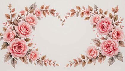 Delicate pink roses arranged in a floral frame.