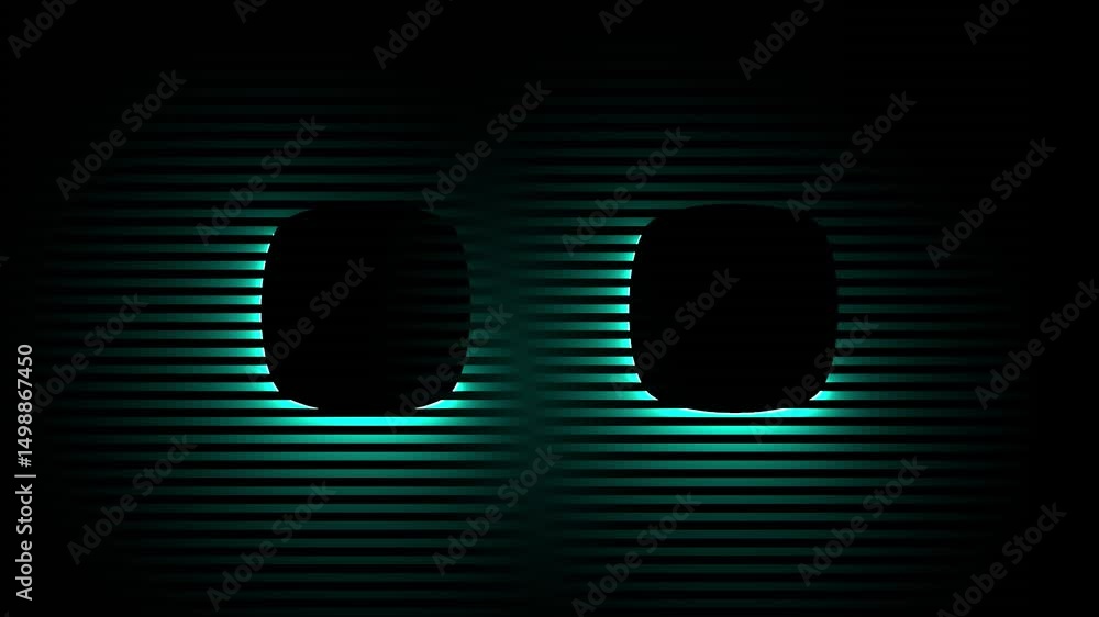 Poster two rotating cyan neon shimmering round square boxes loop animation with strip effects
