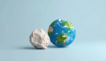 Simple modern illustration of asteroid near Earth using clean lines and gentle hues