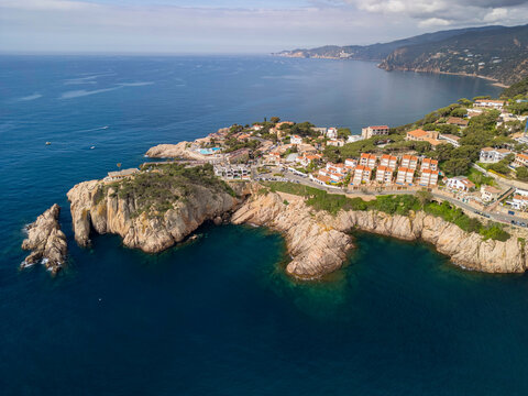 Sant feliu de guixols in costa brava of girona aerial views port 