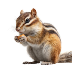 Fototapeta premium Curious chipmunk eating nut on transparent background nature close-up wildlife photography adorable environment