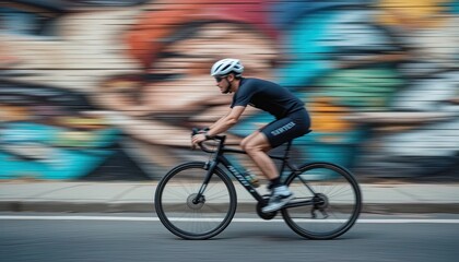 Cyclist in motion on a city street.
