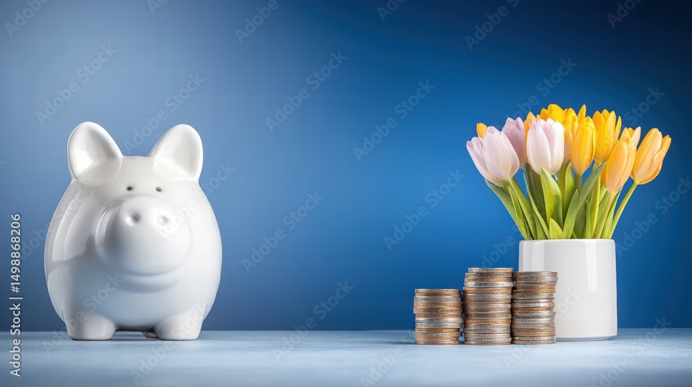 Poster charming pig surrounded by a stack of shiny coins symbolizing wealth and prosperity in a fun scene
