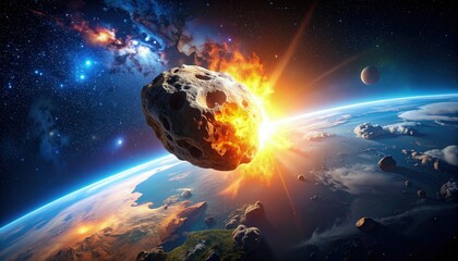 Dramatic cosmic view of an asteroid approaching Earth, perfect for event design
