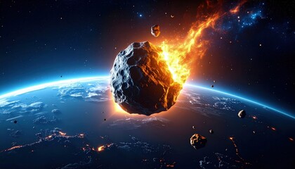 Epic asteroid impact illustration with glowing Earth and atmospheric tension