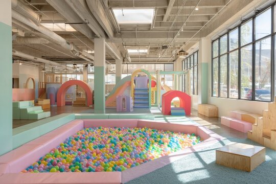 Colorful ball pit in bright indoor playground