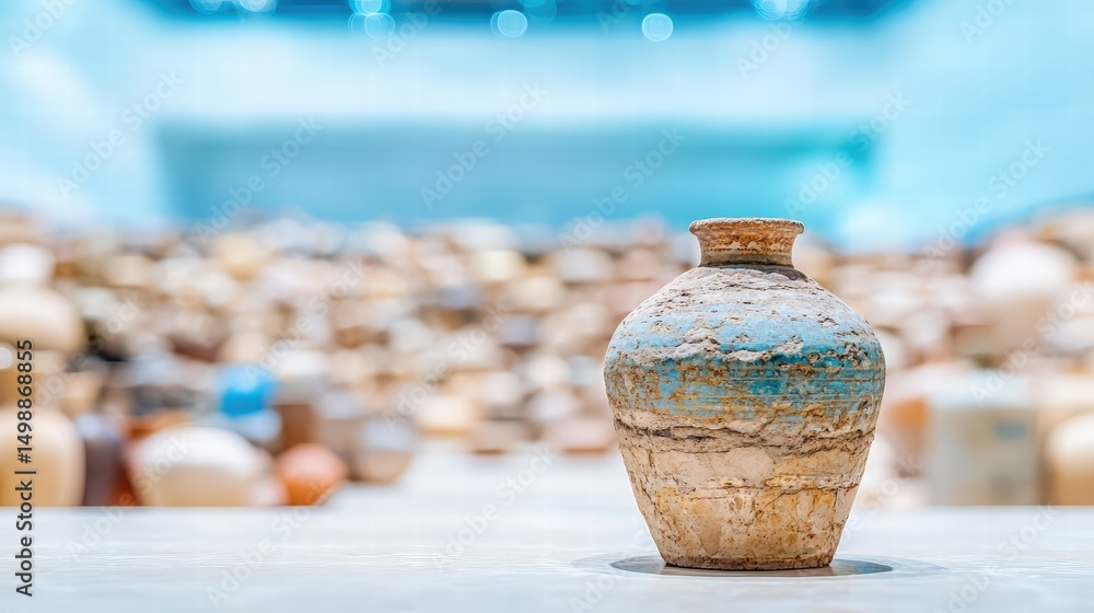 Poster simple elegant vase centered on a wooden table surrounded by soft natural light and shadow