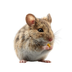 Cute mouse holding flower studio setting animal photography transparent background close-up view adorable concept