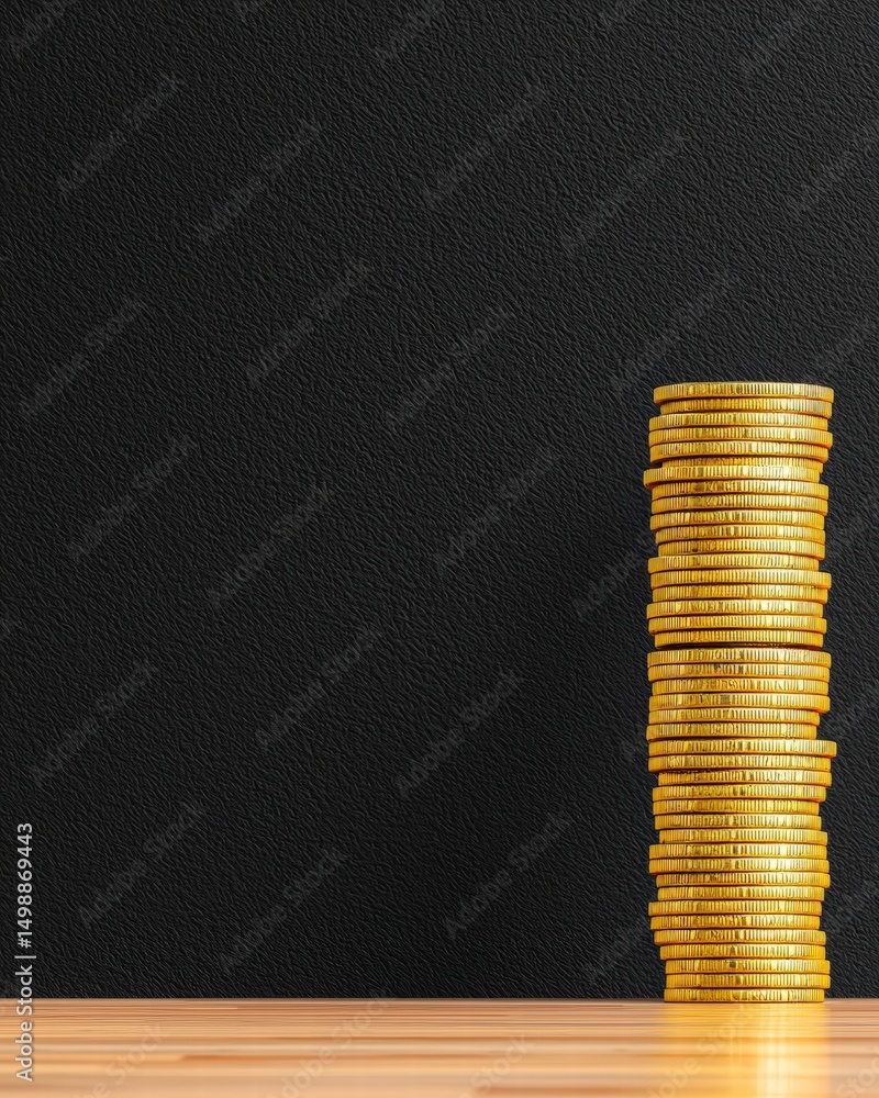 Poster a neatly stacked collection of coins displayed on a white background representing financial abundanc