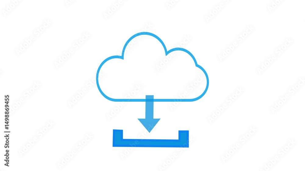 Aufkleber animated cloud download icon with blue arrow pointing down, visualizing data transfer and cloud stor