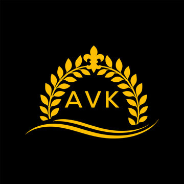 AVK Letter Logo. Luxury Laurel Wreath Logo with AVK Letters on Black Background.
