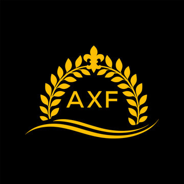 AXF Letter Logo. Luxury Laurel Wreath Logo with AXF Letters on Black Background.
