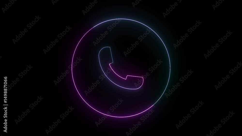 Poster incoming phone call animation with neon glow effect, featuring a vibrant and eye-catching call icon 