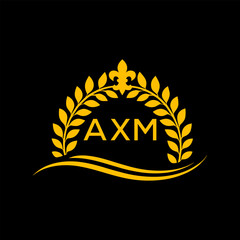 AXM Letter Logo. Luxury Laurel Wreath Logo with AXM Letters on Black Background.
