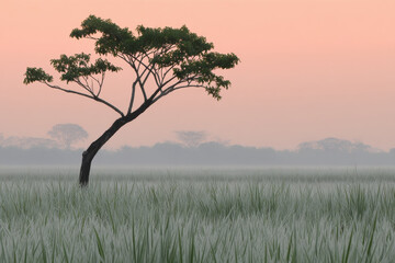 Obraz premium serene dawn on lush meadow with soft pastel colors illuminating sky