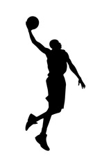 Silhouette of man jumping with basketball