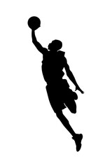 Silhouette of man jumping with basketball