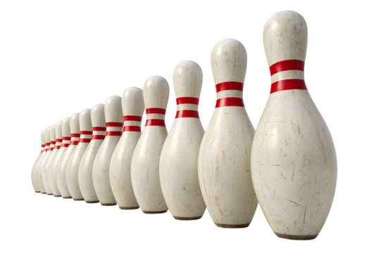 Tenpin bowling pins row isolated on white background