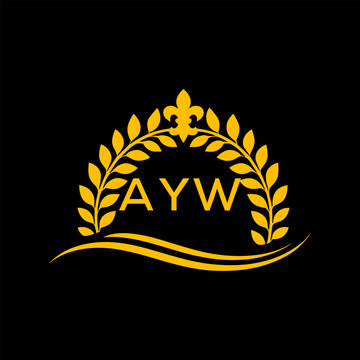 AYW Letter Logo. Luxury Laurel Wreath Logo with AYW Letters on Black Background.
