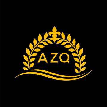 AZQ Letter Logo. Luxury Laurel Wreath Logo with AZQ Letters on Black Background.
