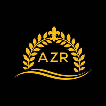 AZR Letter Logo. Luxury Laurel Wreath Logo with AZR Letters on Black Background.
