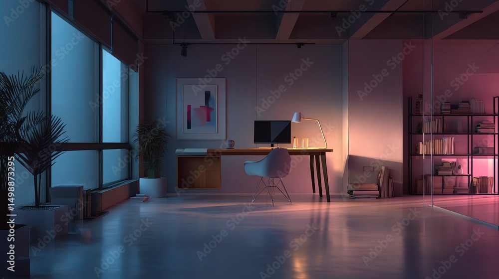 Aufkleber modern 3d workspace render with clean lines and ambient lighting