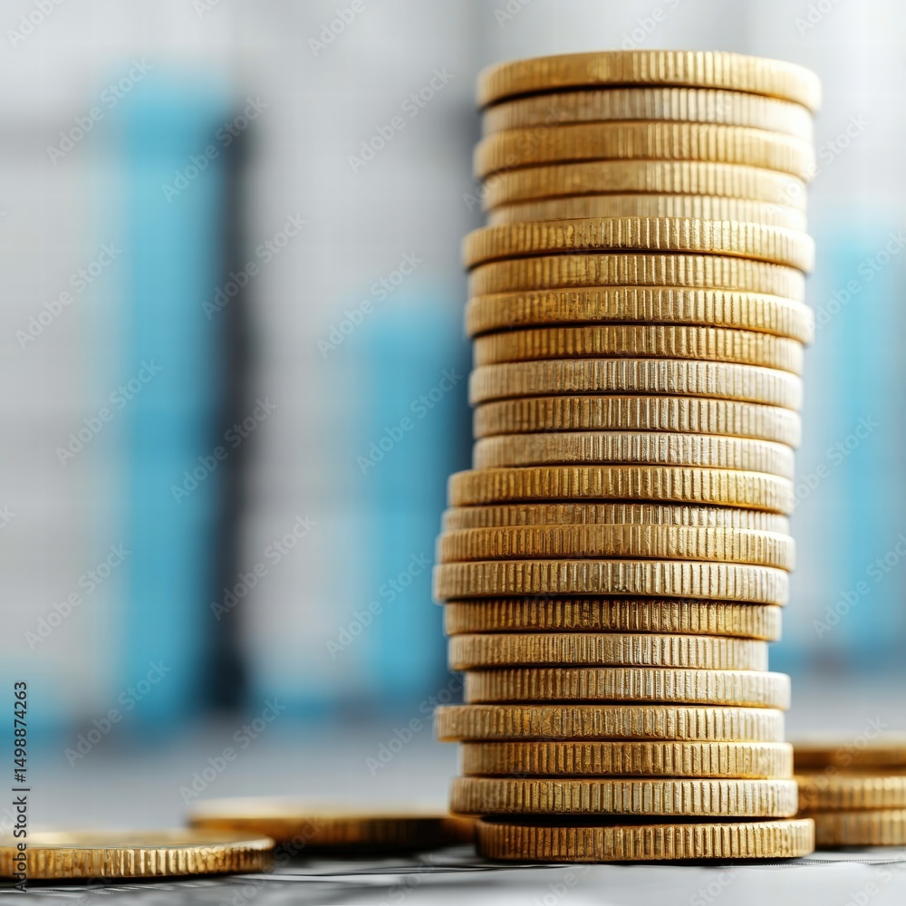 Aufkleber neatly arranged stack of coins in various sizes and colors piled together on a clean surface