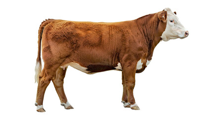 Hereford Cow Side View: Red-Brown Coat, White Face, Isolated on White