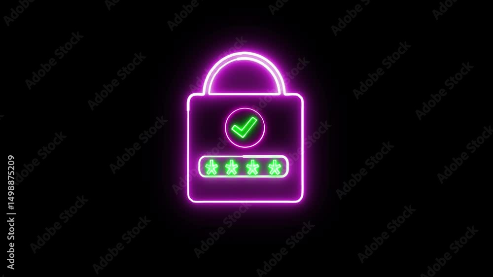 Aufkleber pink neon lock icon with password protection animation. glowing secure access symbol on black backgr