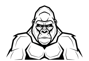 Powerful Gorilla Head and Shoulders Line Art