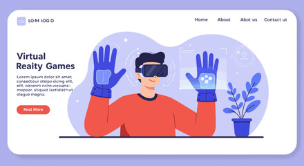 Man with VR headset and interactive gloves immersed in virtual reality gaming