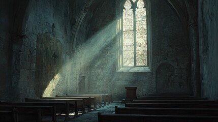 Sunbeams Illuminating Ancient Church Interior