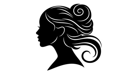 Elegant Silhouette of a Woman with Flowing Hair and Updo