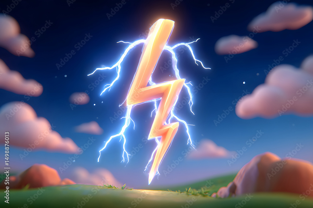 Poster 3d lightning icon lightning weather energy dangerous force symbolic element