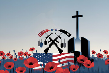 Remembrance day poppies american flag military grave