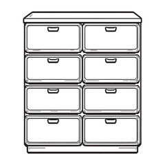 black and white line art of drawer unit storage