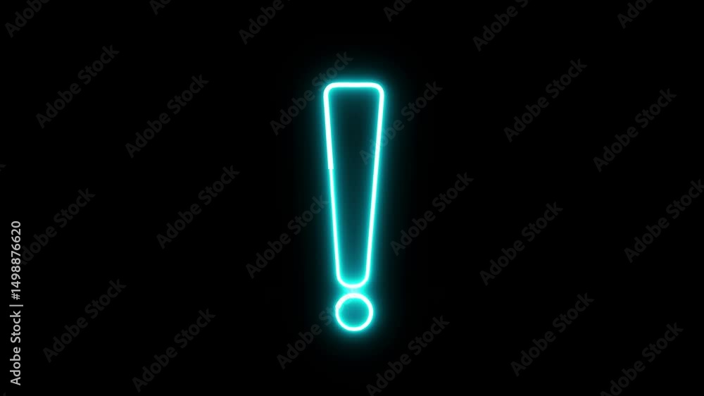 Aufkleber glowing exclamation mark animation in neon style. bright warning symbol loop on dark background for 