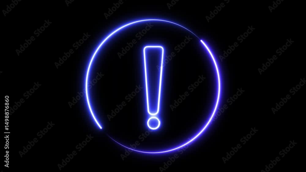 Aufkleber animated neon exclamation symbol inside a circle. glowing warning icon loop on black background for 